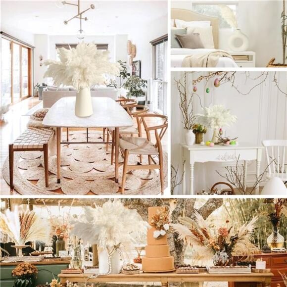 20PCS White Pampas Grass Decor, Natural Dried Pampas Grass Bulk Short Pompas - Picture 5 of 7